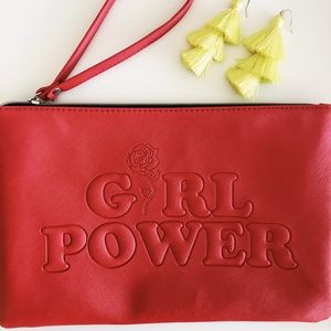 RED GIRL POWER ROSE CLUTCH WITH STRAP